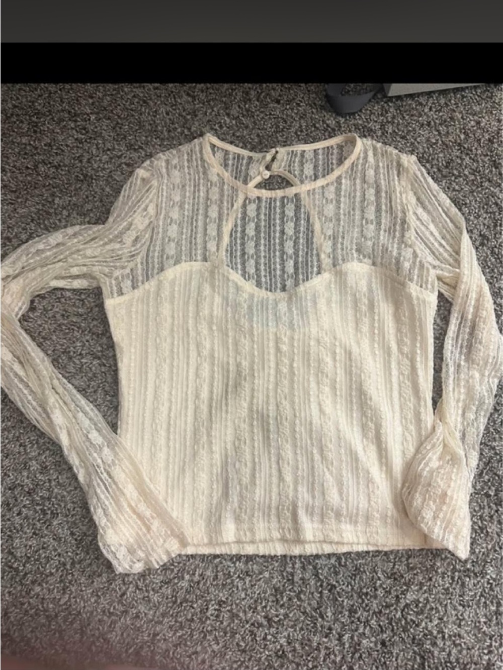 Lulu's Ivory Sheer Lace Long-Sleeve Blouse